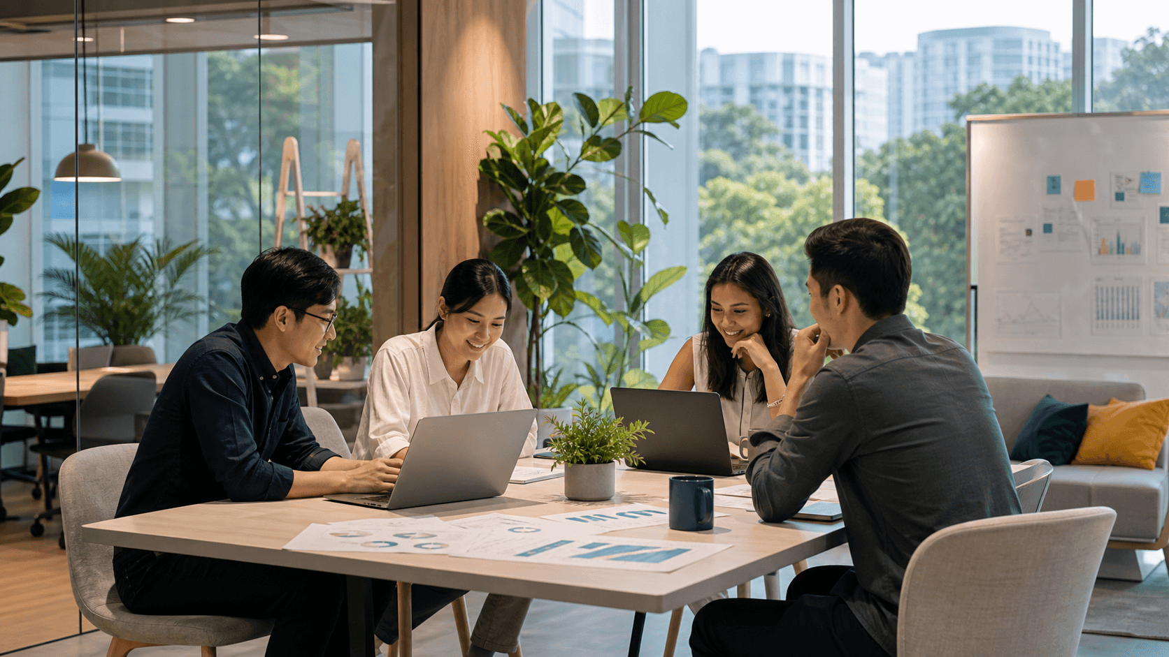 Singapore product team reviewing AI visibility analytics in a modern office.